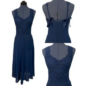 Vtg Victoria's Secret Blue Lace Slip Dress Nightgown Milkmaid Coquett Ethereal S